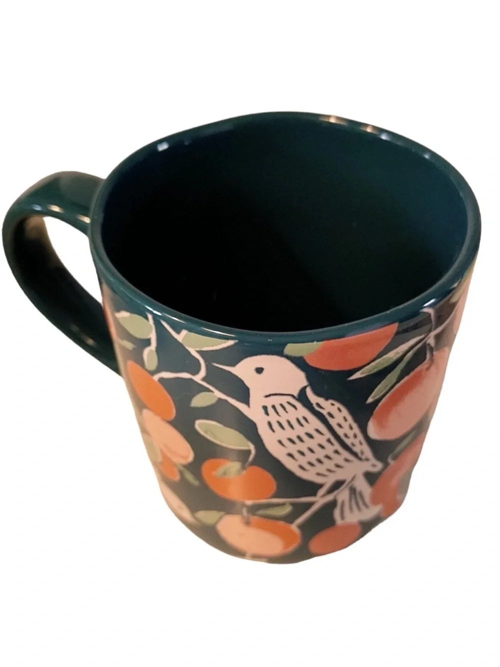 Opalhouse Teal Bird and Orange Fruit Ceramic Mug New Condition